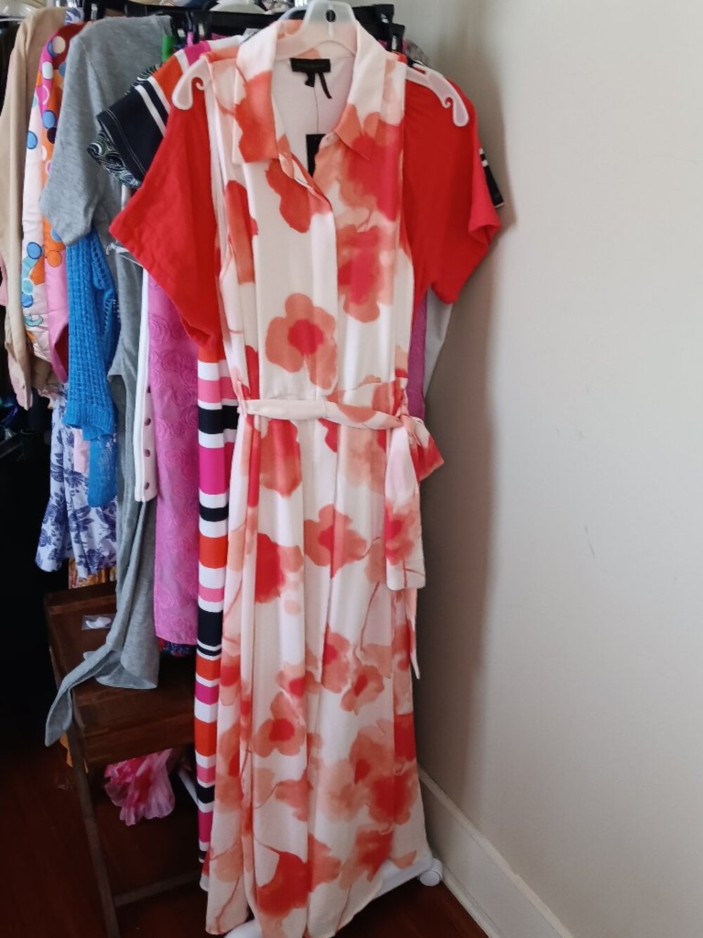 NWT Donna Karan New York Peony Coral & Red Sleeveless Maxi Crepe Dress Size 12 - Picture 2 of 14